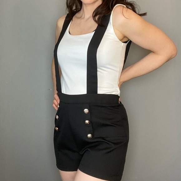 Black Short Overalls with Silver Buttons - Picture 2 of 8